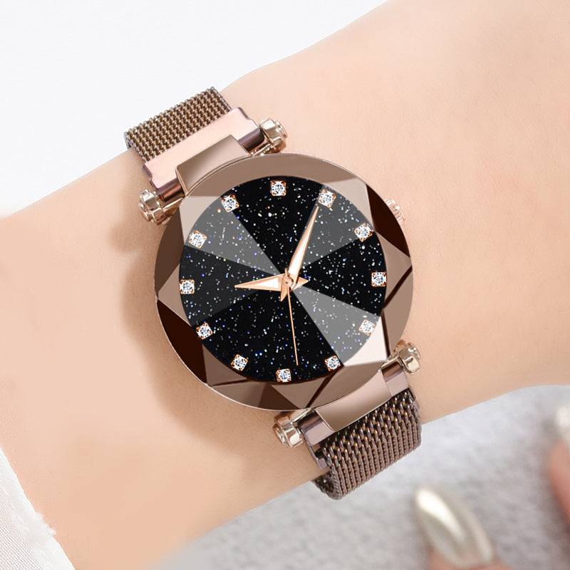 Women's Square Diamond Rhinestone Starry Sky Face Casual Fashion Watch Set - Farefe