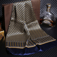 Double Silk Crepe Satin Scarf with Printed Geometry Pattern, Ideal for Decoration