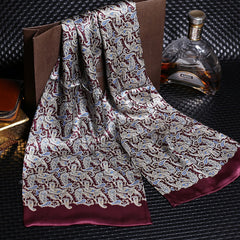 Double Silk Crepe Satin Scarf with Printed Geometry Pattern, Ideal for Decoration