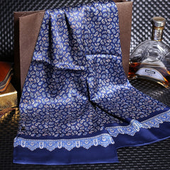 Double Silk Crepe Satin Scarf with Printed Geometry Pattern, Ideal for Decoration