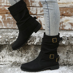 Low Heel Vintage Adjustable Buckle Boots Women Combat Biker Western Goth Shoes