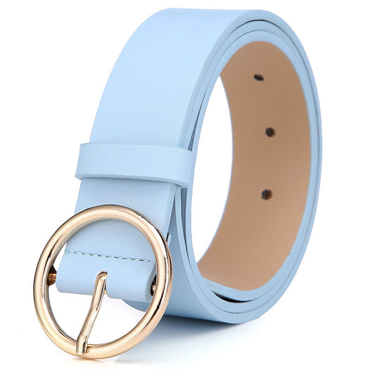 Round Belt Personalized Korean Belt - Ladies Pin Buckle, Zinc Alloy Buckle Head, PU Leather Body, Length 105-115cm/Width 3.3cm, Buckle Size Length 5cm/Width 5cm.