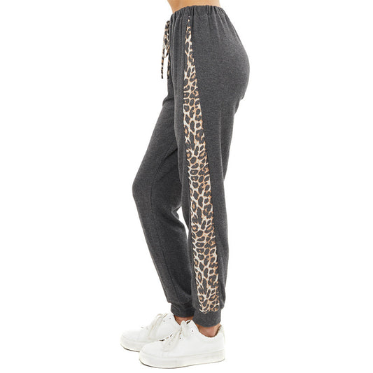 Leopard Print Side Contrast Knit Pants - Harlan Pants - Farefe