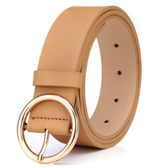 Round Belt Personalized Korean Belt - Ladies Pin Buckle, Zinc Alloy Buckle Head, PU Leather Body, Length 105-115cm/Width 3.3cm, Buckle Size Length 5cm/Width 5cm.