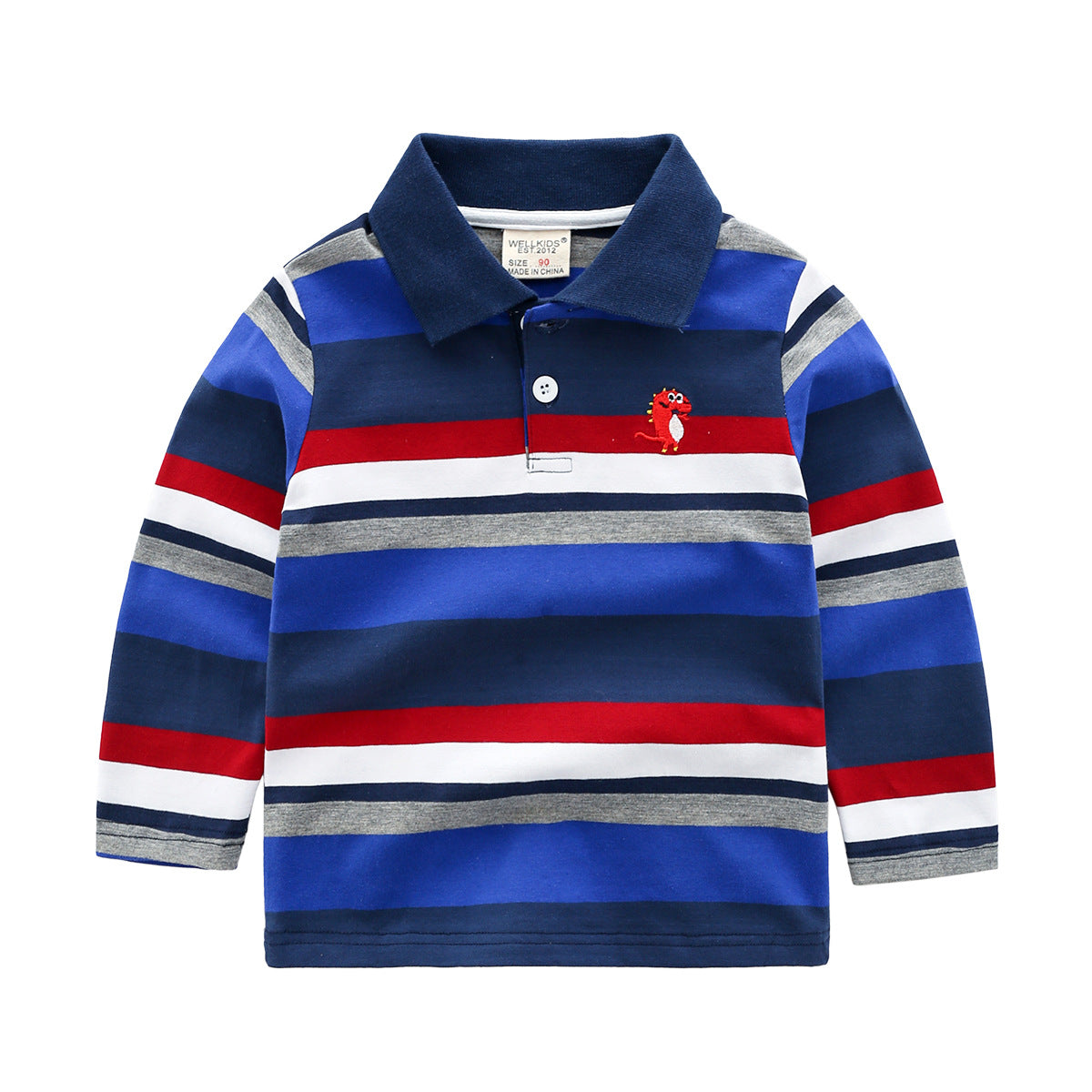 Boys Casual Striped Long Sleeve T-Shirt - Made in China - Soft Cotton Fabric - Non-Hooded - Ages 3-8 Years - Lapel Collar - Farefe