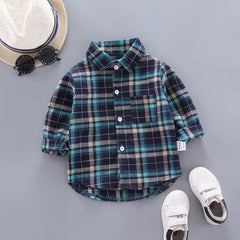 Boys and Girls Plaid Shirts - Korean Style Loose Lapel Long Sleeves - Farefe