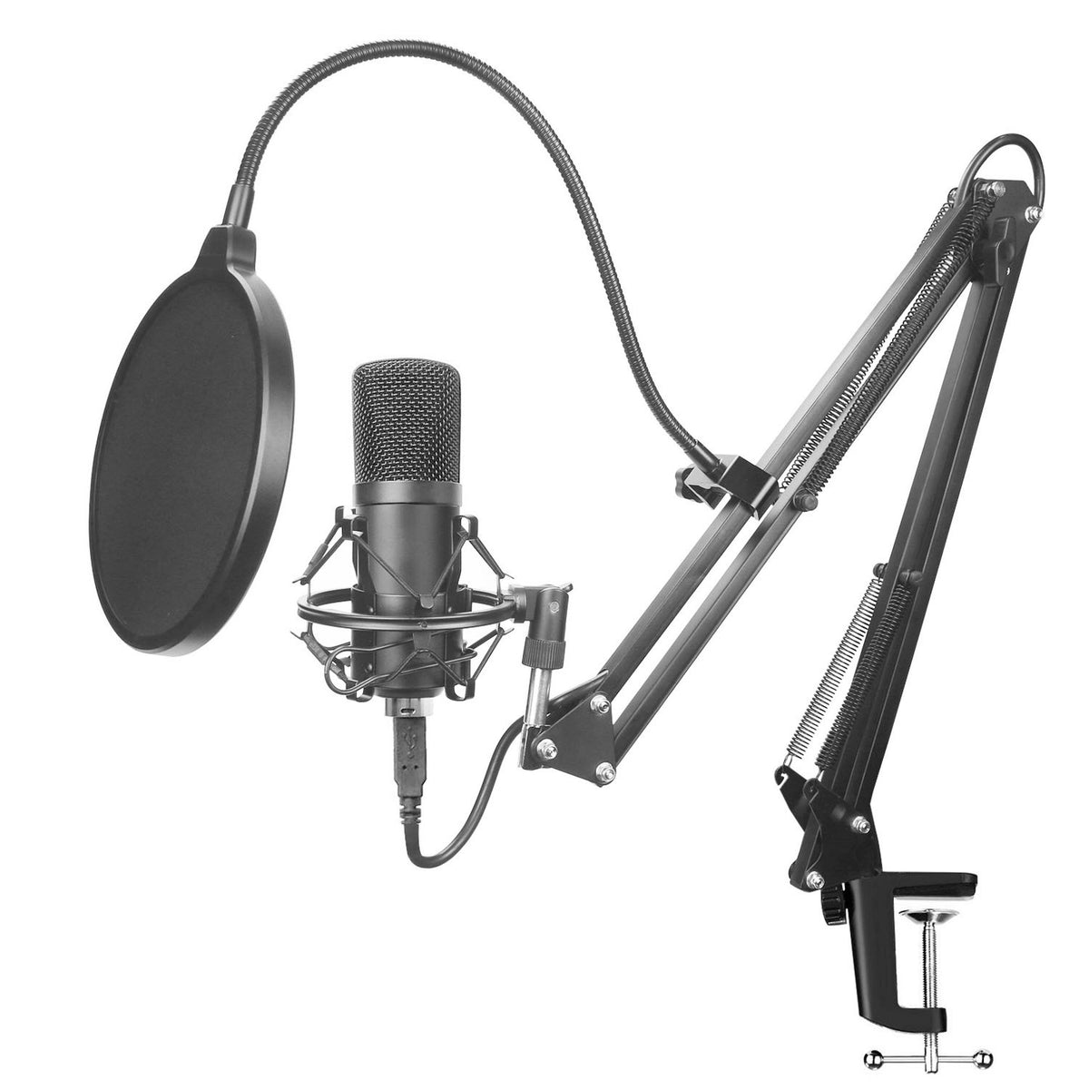 BM-700 Condenser Microphone Set with Stand - Black, Metal Material, 24-bit 192KHz Sampling Accuracy - Farefe