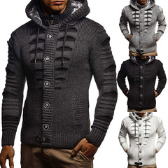 Sweater Men's Hooded Knitted Cardigan Jacket in Thick Wool, Long Sleeve, Acrylic Material, Available in Multiple Colors and Sizes