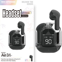 New Mini Transparent Wireless Bluetooth Headset with Digital Display and ENC Noise Reduction - True Wireless Sports Music