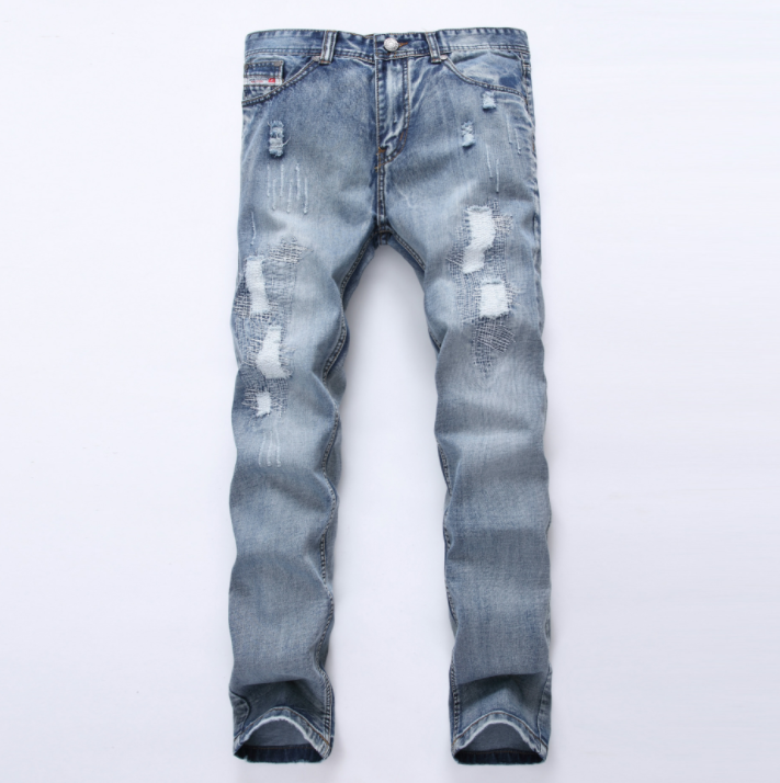 MCCKLE Light Blue Ripped Jeans - Slim Fit Distressed Denim Joggers - Farefe