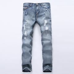 MCCKLE Light Blue Ripped Jeans - Slim Fit Distressed Denim Joggers - Farefe