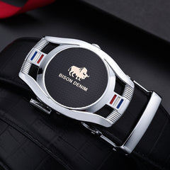 Men's Genuine Leather Belt with Automatic Buckle - Black, Coffee, Gun Color - Sizes: 110cm-130cm