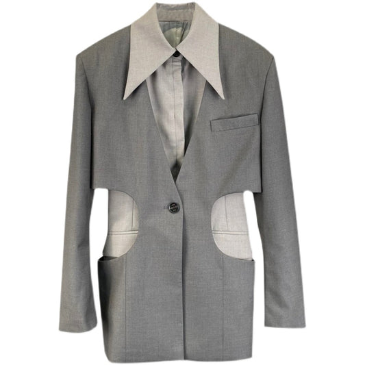 Casual Overcoat with Hollowed Out Niche Design - Two-Piece Set