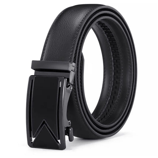 Men's Ratchet Belt - PU Leather, Adjustable Size, Slide Buckle, No Holes - SHAVIT