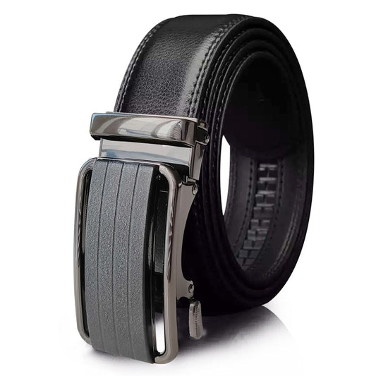 Men's Leather Ratchet Belt with Slide Buckle - Adjustable Size - Made in USA