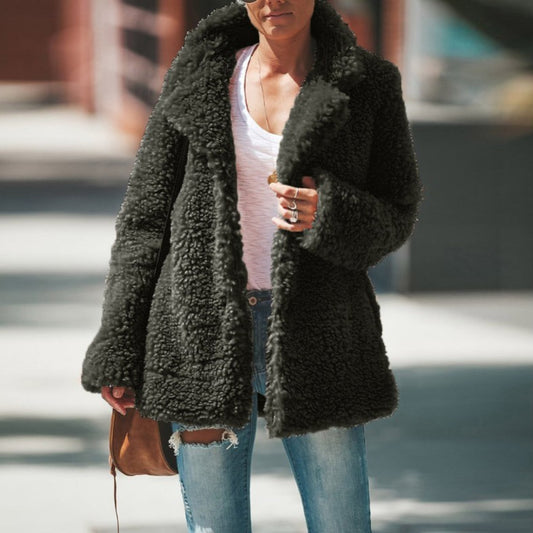 Lapel Long Sleeve Fluffy Furry Faux Fur Jackets - Women's Overcoat