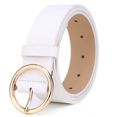 Round Belt Personalized Korean Belt - Ladies Pin Buckle, Zinc Alloy Buckle Head, PU Leather Body, Length 105-115cm/Width 3.3cm, Buckle Size Length 5cm/Width 5cm.