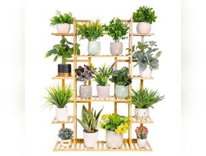 9 Tier Bamboo Plant Stand Rack for Indoor Outdoor Display – Holds 17 Pots