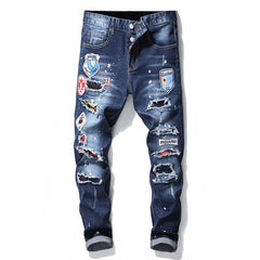 Men's Famous D2 Slim Jeans Pants - Blue Hole Denim, Zipper Fly, Pencil Fit