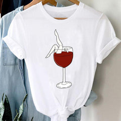 Women's Wine Print Casual Short Sleeve Clothing