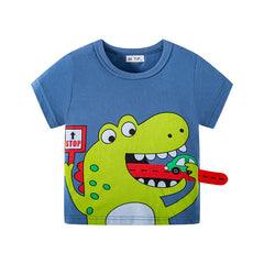 Foreign Style Korean Cotton Short Sleeve Cartoon Dinosaur Print Boys Baby T-shirt