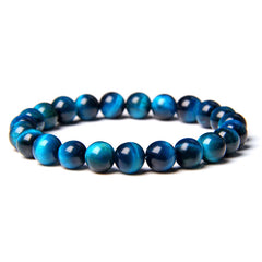 Handmade Blue Tiger Stone Couple Bracelet: National Style 8mm Semi-precious Stone Jewelry for Unisex Appeal - Farefe