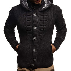 Sweater Men's Hooded Knitted Cardigan Jacket in Thick Wool, Long Sleeve, Acrylic Material, Available in Multiple Colors and Sizes