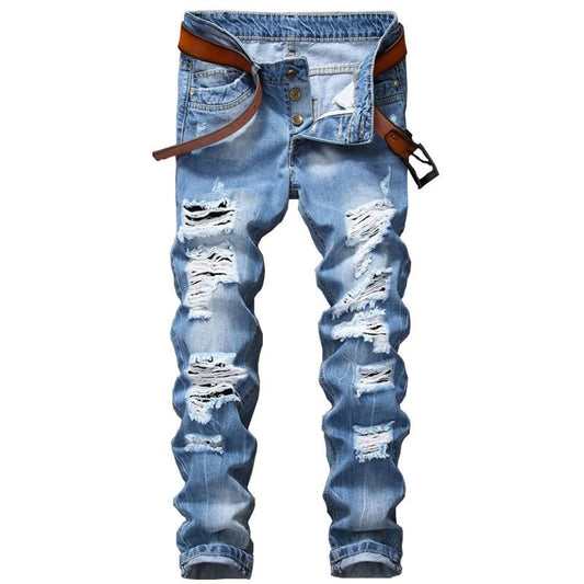 Men's Distressed Denim Jeans | Ripped Slim Fit Pants - Farefe
