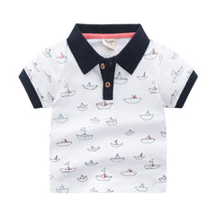Children's Striped Short Sleeved Polo Shirt Lapel T-Shirt - Farefe