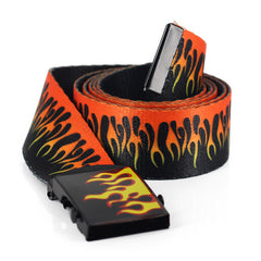 Flame Pattern Silk Woven Canvas Belt - Oval Iron Buckle, Single Loop - Durable, Wild, Multicolor (3.8cm width)