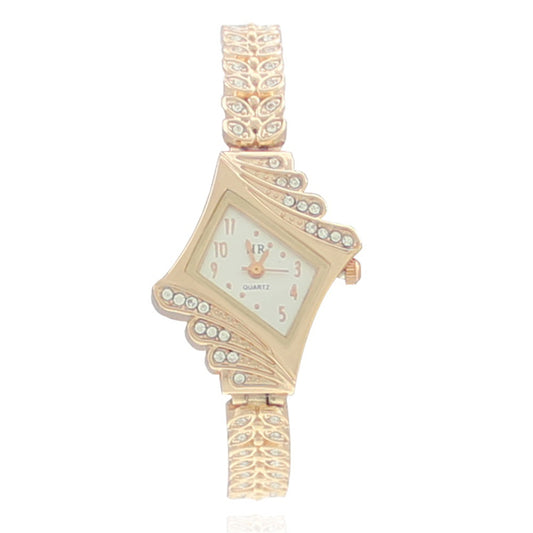 Stone Paved Wheat Shaped Women's Wristwatch, Rose Golden Color - Farefe