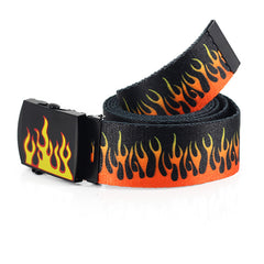 Flame Pattern Silk Woven Canvas Belt - Oval Iron Buckle, Single Loop - Durable, Wild, Multicolor (3.8cm width)