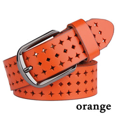 Pin Buckle Leather Belt for Women, Two-Layer Cowhide, Alloy Buckle, Pin Buckle Fastening, Lightweight Design - Farefe