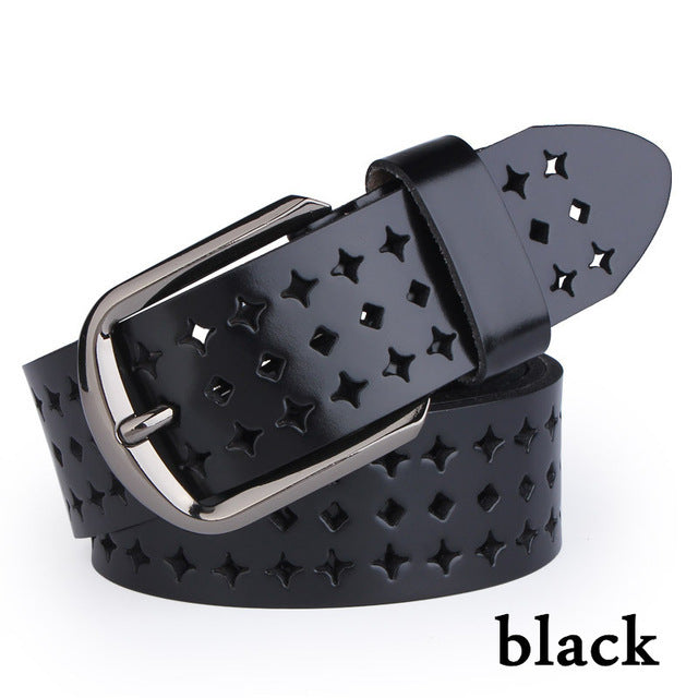 Pin Buckle Leather Belt for Women, Two-Layer Cowhide, Alloy Buckle, Pin Buckle Fastening, Lightweight Design - Farefe