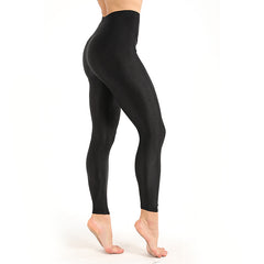 Women's Workout Leggings Casual Shiny Glossy High Waist Shorts, Thin Section, Rabbit Hair, Black - Farefe