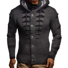 Sweater Men's Hooded Knitted Cardigan Jacket in Thick Wool, Long Sleeve, Acrylic Material, Available in Multiple Colors and Sizes