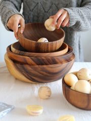 Acacia Wood Bowl - Wooden Tableware for Drinking Tea (Set of 5 Sizes) - Farefe