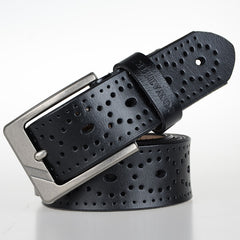 Leather Belt for Men, Adult - Two-Layer Cowhide, Paint Surface, Square Belt Buckle - Pin Buckle Fastening