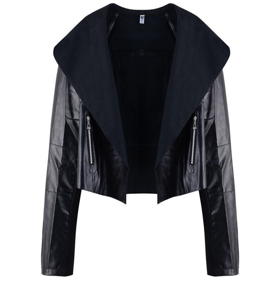 Women's Street Style Imitation Leather Jacket - Black/Yellow, S-XXXXL - Farefe