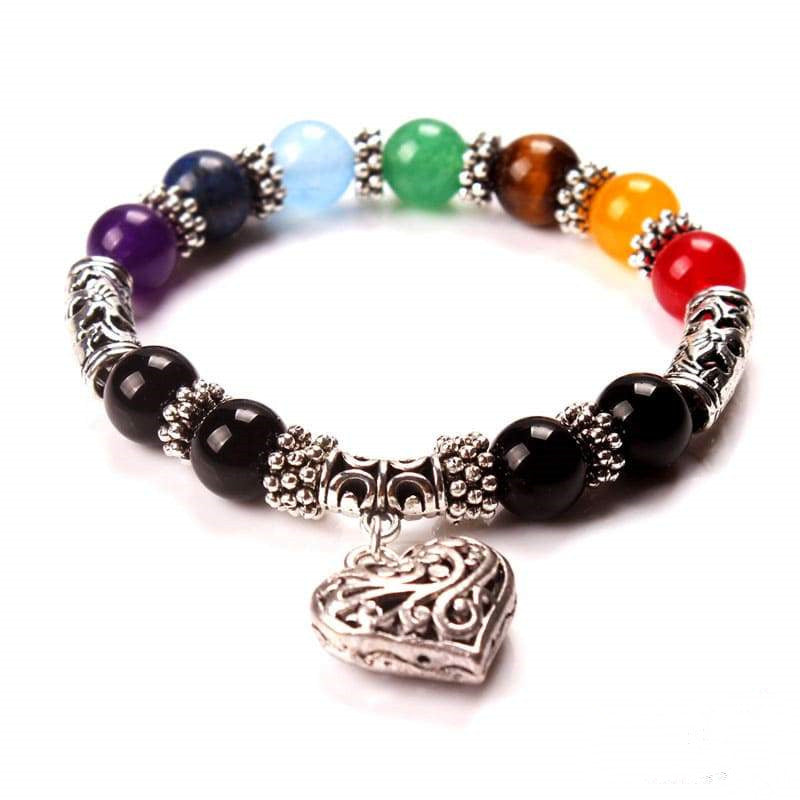 Radiate Love and Positivity with 7 Chakras Heart Charm Bracelet - Farefe