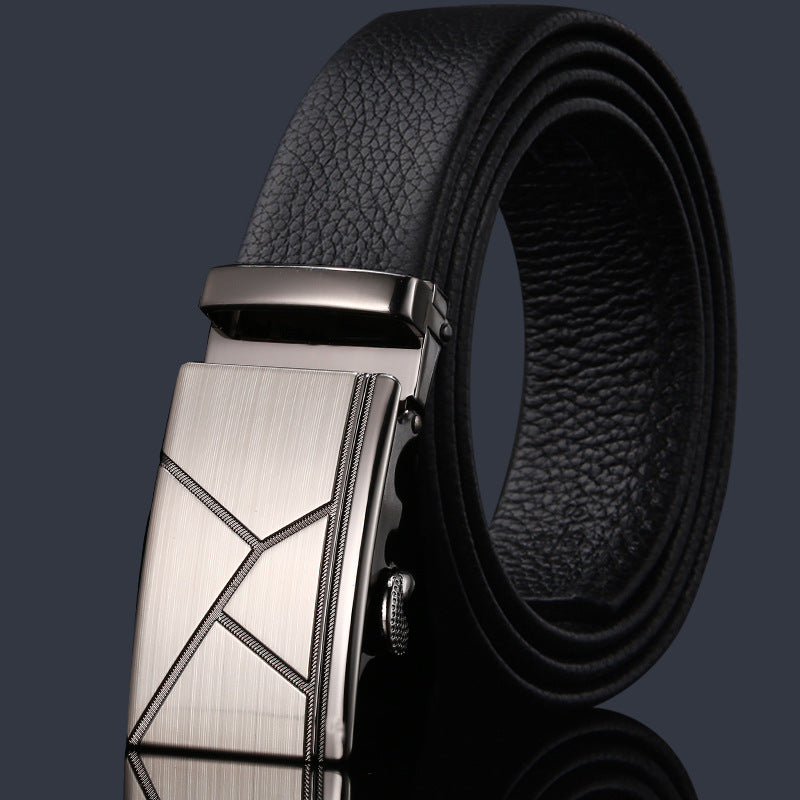 Men's Automatic Belt with Imitation Leather and Rectangular Alloy Buckle - Farefe