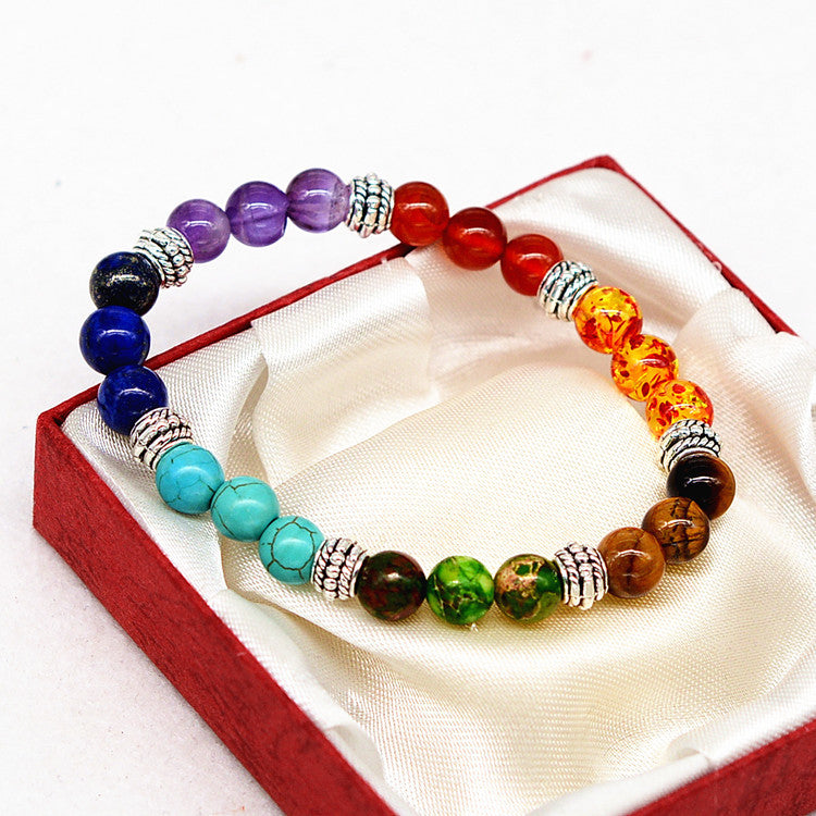 Embrace Harmony with Seven Chakra Reiki Natural Stone Agate Tiger Crystal Bracelet