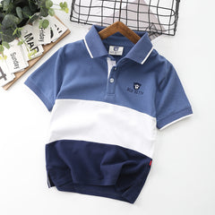 Lapel T-Shirt for Middle School Children - Short Sleeve, Soft Cotton Fabric, Cartoon Pattern, UV Protection