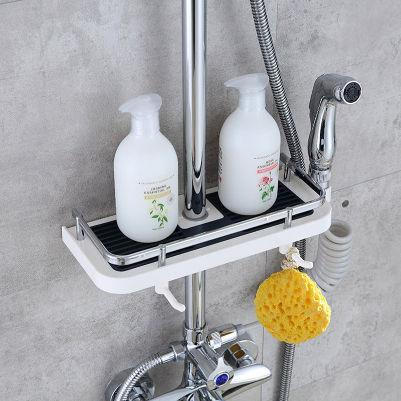 Bathroom Shower Storage Rack with Shampoo Tray Bracket - Detachable Shelf Lifting Rod - Multi-Function Single-Layer Shower Rack - Farefe