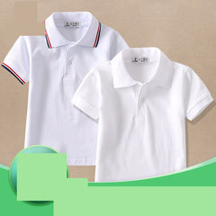 CUHK Children's White Lapel T-Shirt for Newborns (0-1 Years) - Casual, Plain, with Movement Element - Suitable for Height 80cm and Below