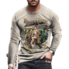 Men's Long-sleeved T-shirts, Thin Tops, Trendy Clothes - Stylish Cartoon Pattern, Slim Fit, Round Neck, Long Sleeves - Available in Multiple Sizes and Colors