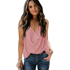 Top Loose V-neck Chiffon Tank Top Women - Backless, Polyester Fiber, Multiple Colors, S XXL