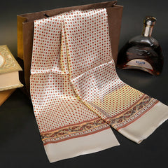 Double Silk Crepe Satin Scarf with Printed Geometry Pattern, Ideal for Decoration