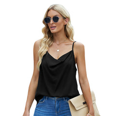 Top Loose V-neck Chiffon Tank Top Women - Backless, Polyester Fiber, Multiple Colors, S XXL