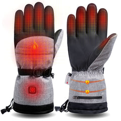 Outdoor Cold and Warm Three-Speed Thermostat Gloves, Polar Fleece Ski Gloves for Men, Keep Warm, Color Matching, Split Finger Style - Electric Heating Series - Farefe